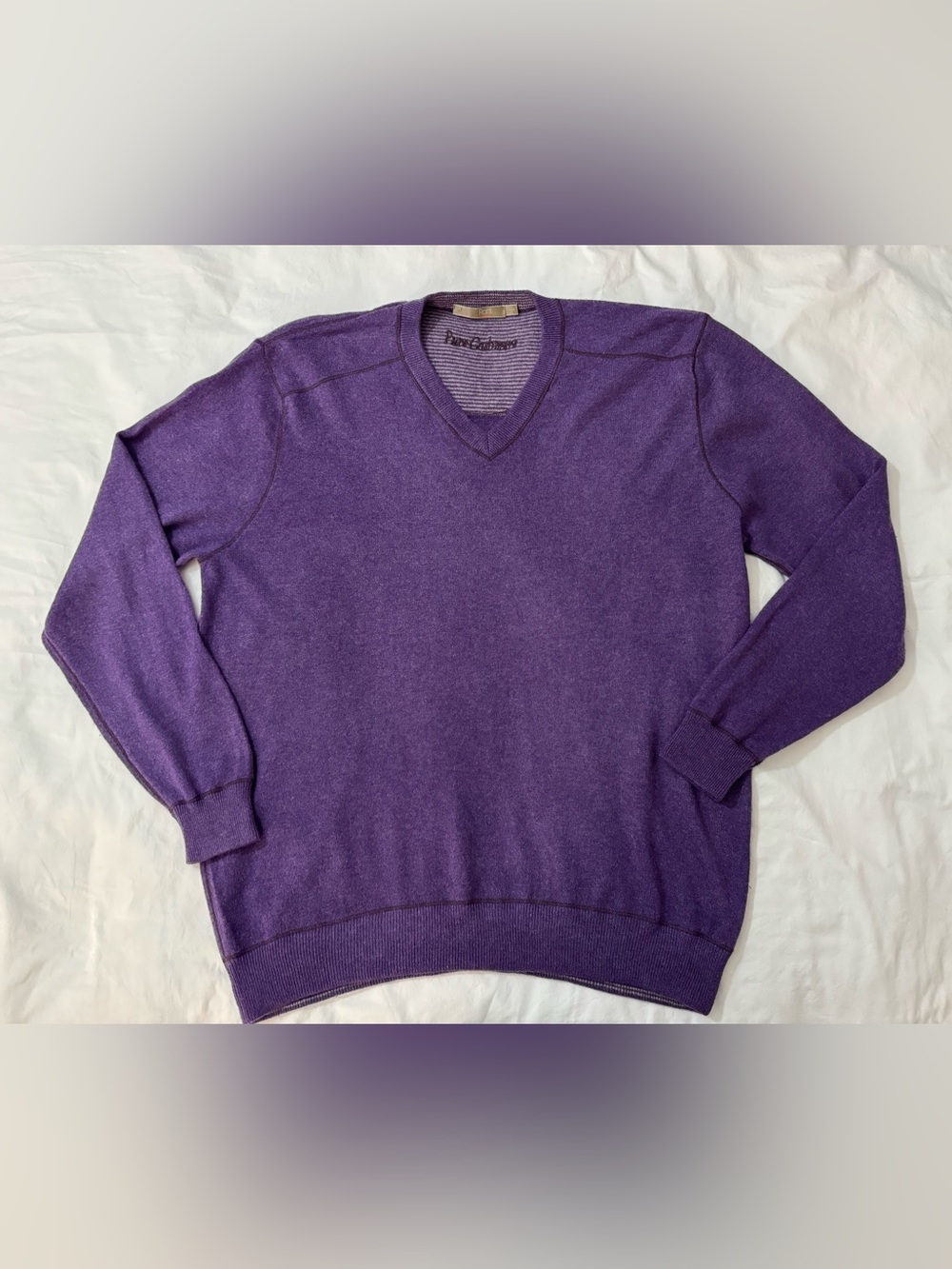 Raffi Men's Sweater Sz XL/54 Purple V Neck Long Sleeve Pullover 100% Cashmere
